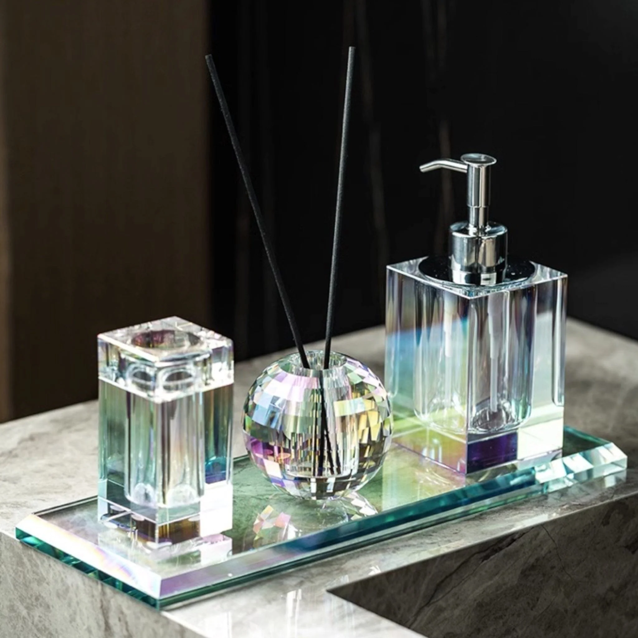 Juiletta Crystal Glass Bathroom Accessories Set - Image 2