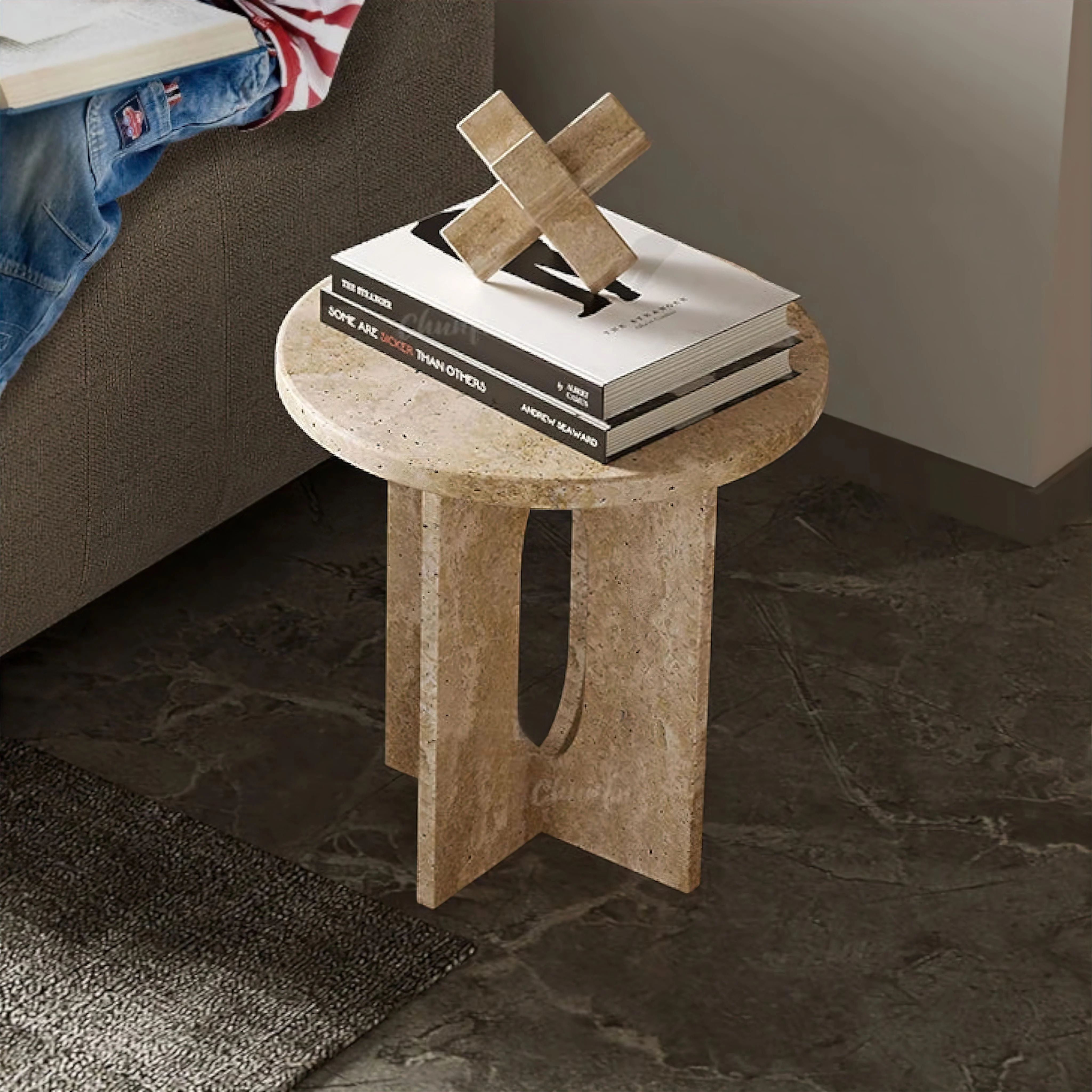 Vane Travertine Side Table - Image 4