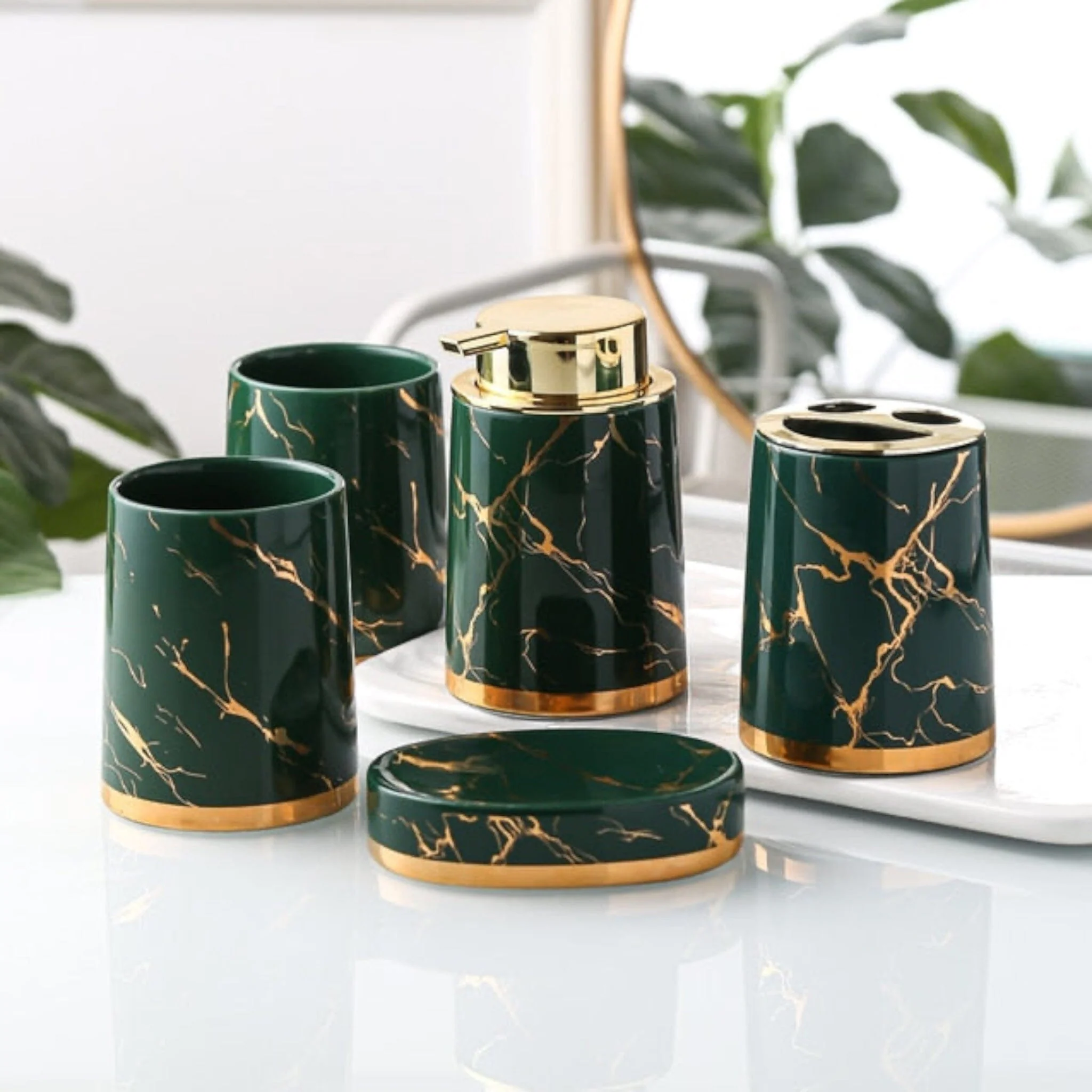 Marble Look Bathroom Accessories Set - Image 3