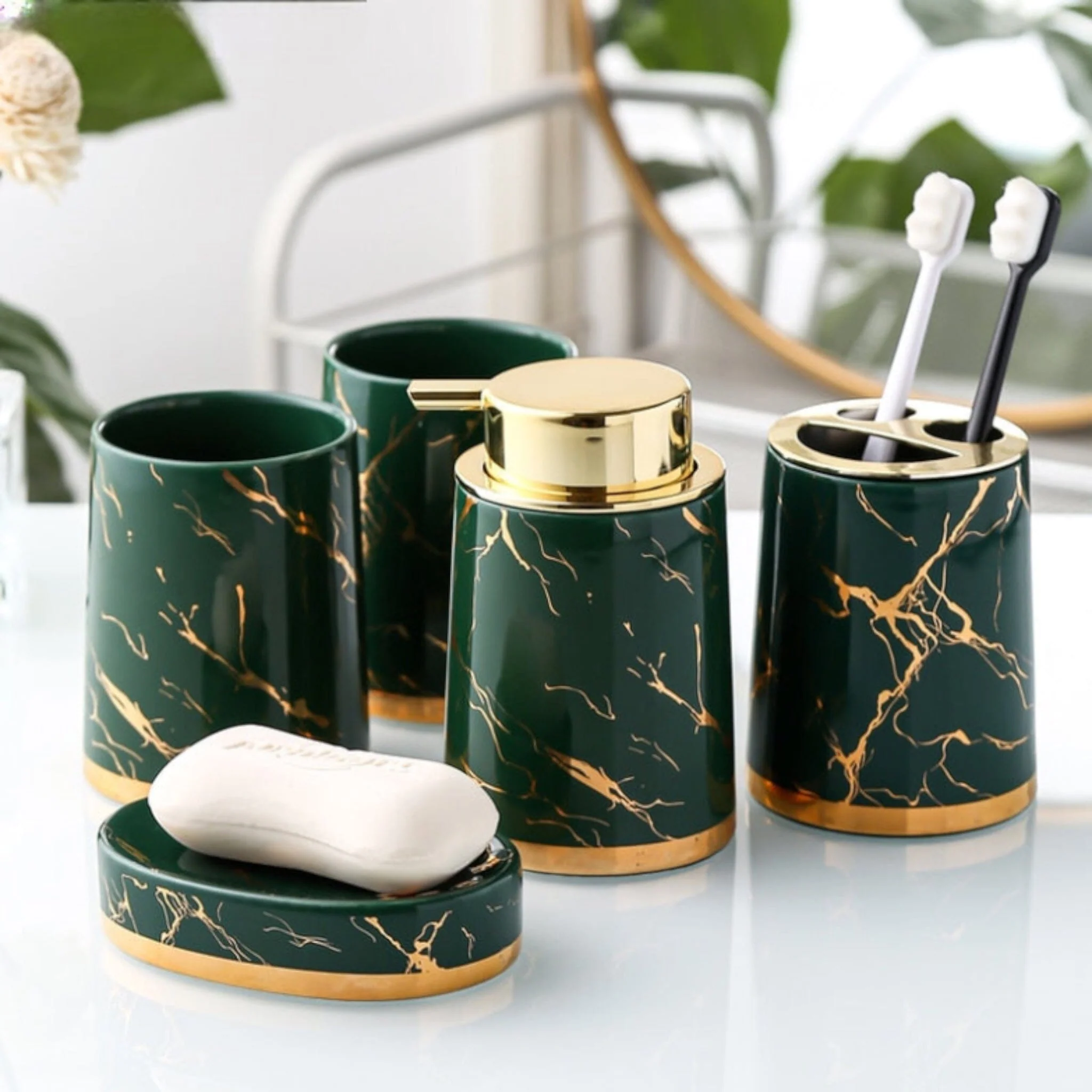 Marble Look Bathroom Accessories Set - Image 4